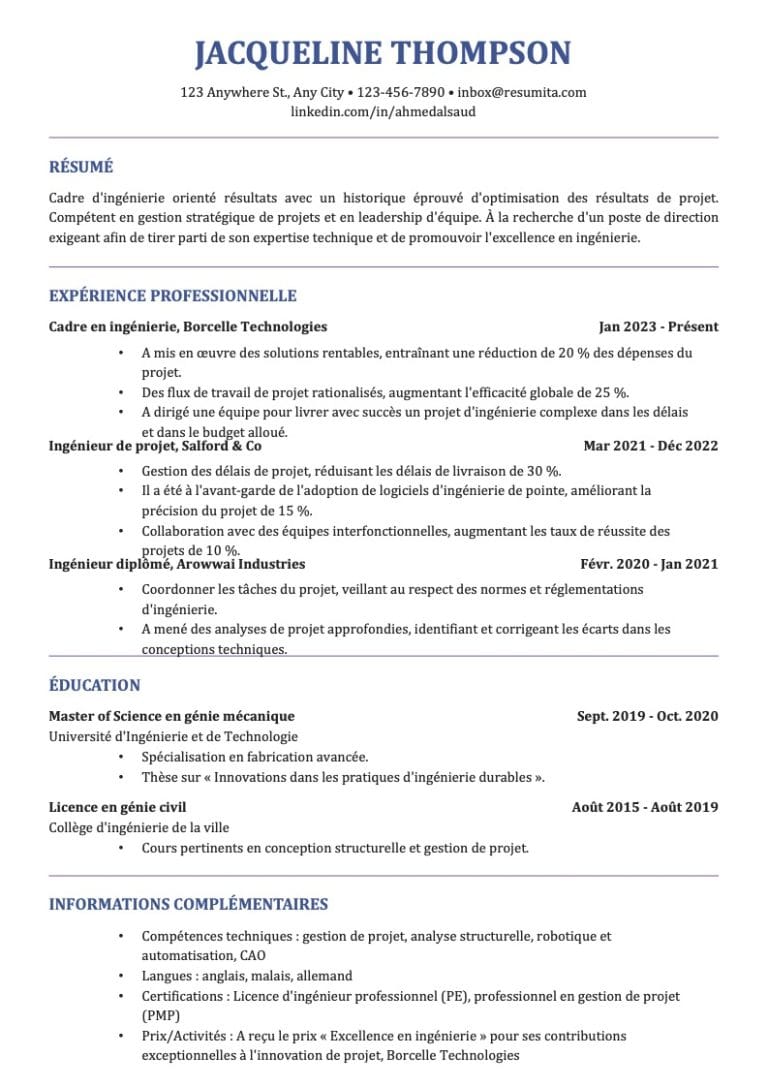 نموذج سيرة ذاتية كندية جاهز للتعبئة PDF نموذج سيرة ذاتية كندية بالفرنسية مجانية Word