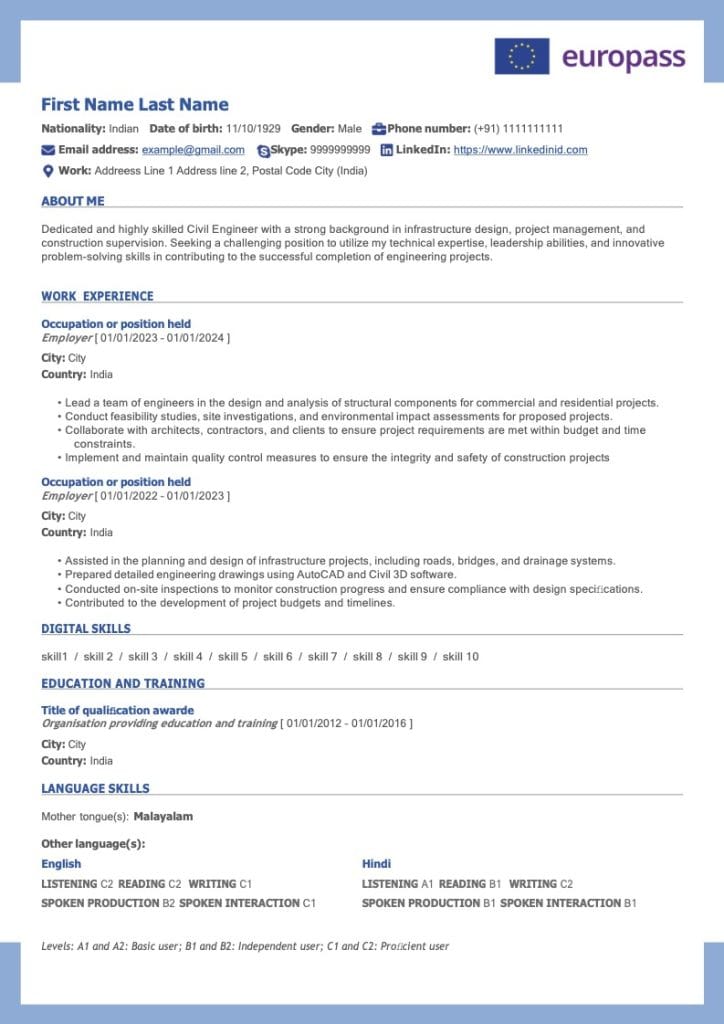 انشاء سيرة ذاتية اوروبية europass cv pdf عمل قالب سيرة ذاتية يوروباس وورد